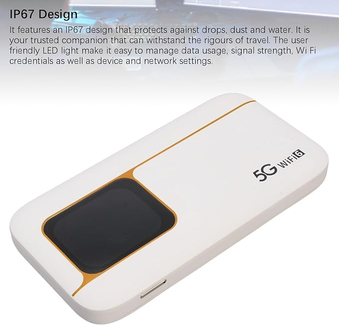fosa 5G Mobile Hotspot Portable WiFi Router with 7100mAh Battery and WIFI6 Support for Travel Home Gaming Up to 16 Devices 2.77Gbps Speed IP67