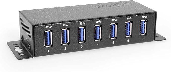 Coolgear 7 Port USB Hub w/Power Adapter - 5Gbps Data ESD Protection Self-Powered with DC Input Mountable Metal Housing