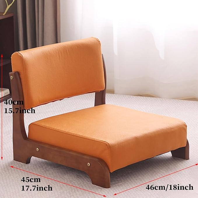 Floor Chair with Back Support for Adults Wood Floor Gaming Chair Video Game Chairs Lounger Japanese Floor Chair Meditation Floor Seat for Bay Window Living Room(/BeigeStyle 2)