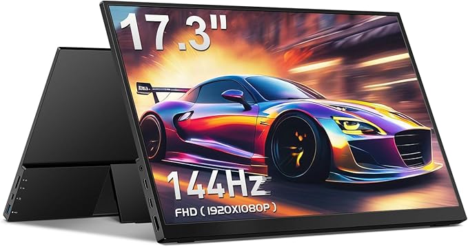 Portable Monitor 17.3 144Hz FHD 100% sRGB HDR Portable Gaming Monitor Travel Monitor with Kickstand &amp Speakers USB-C HDMI External Screen for Laptop Mac Xbox Switch PS5/4
