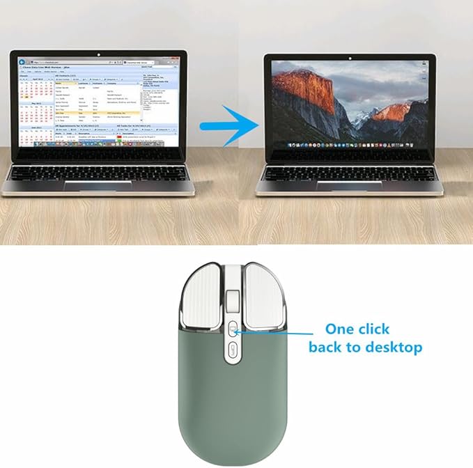YOCUNKER Wireless Mouse 2.4G Rechargeable Silent Slim Computer Mouse with USB Receiver 3 DPI Back to Desktop Button Cordless Mice for PC Laptop Computer Desktop Windows Mac OS Office (Green)