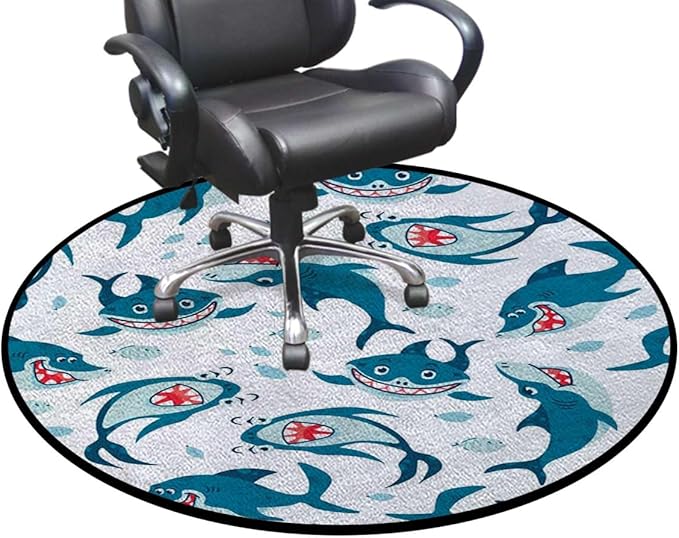 Blue Gaming Chair Mat Office Chair Mat for Carpet and Hardwood Floor Round Rug Floor Protector for Rolling Chair Mix of Colorful Predators Dangerous Nature Diameter 39.4 in
