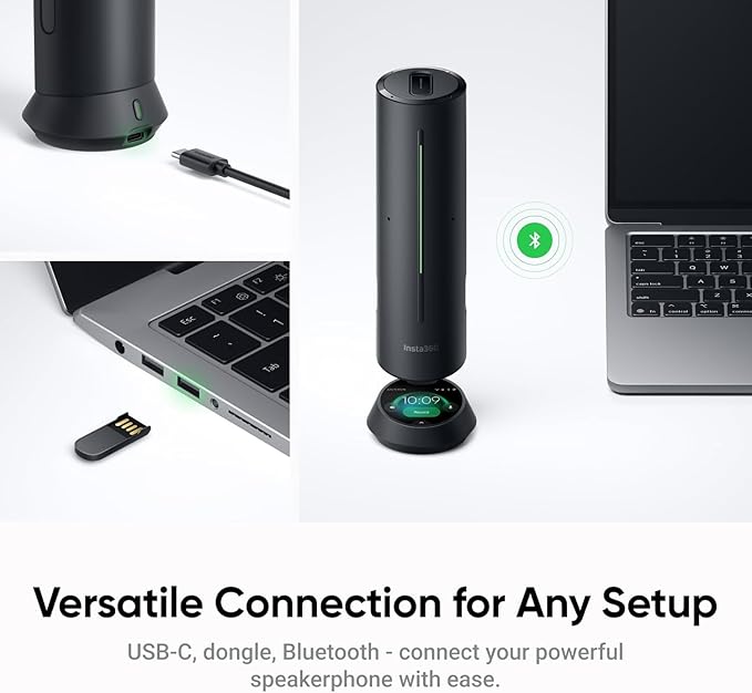 Insta360 WaveLink Bundle- Professional Speakerphone with AI Recording SuiteVoice Recorder 8 Noise-Canceling Mics w/Beamforming AI Transcript 99 Languages 32GB Meetings(Wave+Link 2)