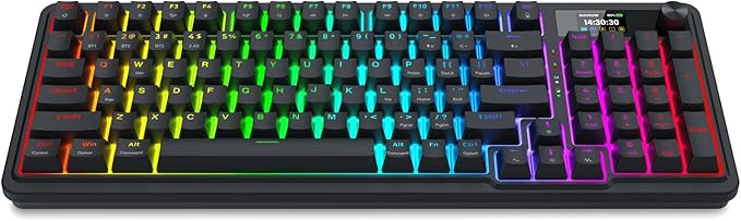 Redragon K719 Wireless Gasket Gaming Keyboard w/Hype Screen &amp Knob 95 Keys Mechanical Keyboard Easy-Control 1.14’’ TFT Info Display 5-Layer Noise Dampening Custom Linear Switch Essential Blac