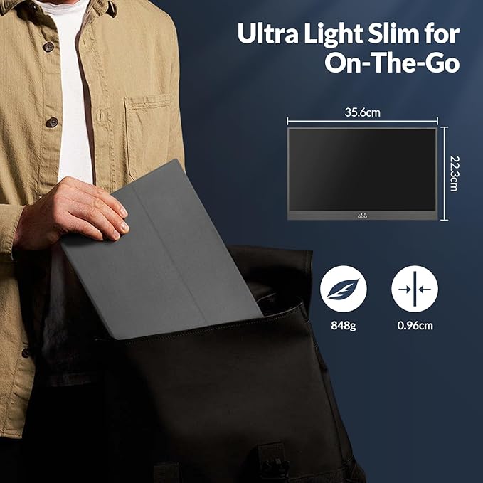 LR Portable Monitor 15.6” 1080P FHD USB-C HDMI Ultra-Slim IPS HDR Display with Cover and Built-in Speaker Travel Monitor for Laptop/PC/Phone/Mac/Xbox/Switch/PS4/PS5 VESA Mountable