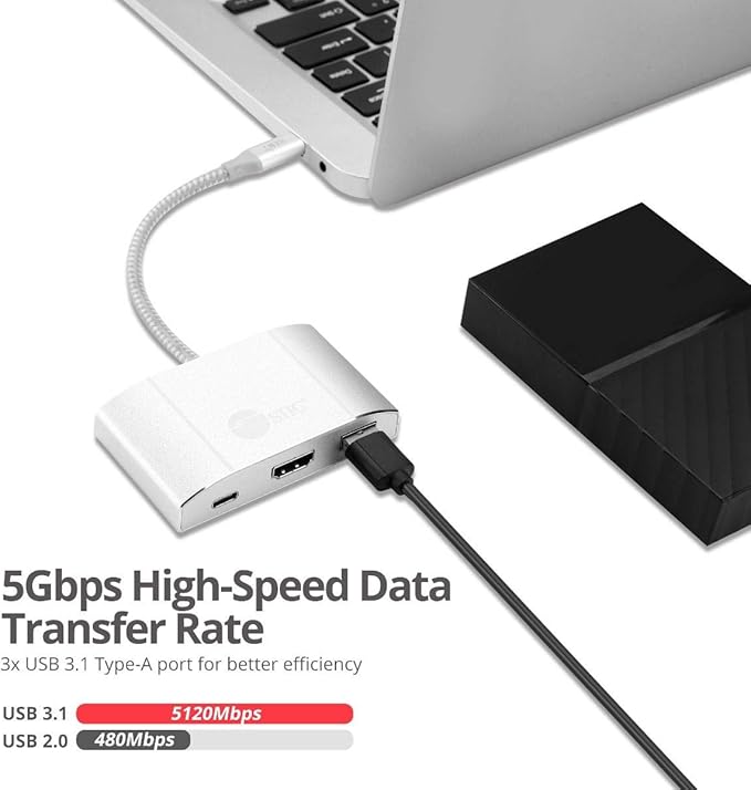 SIIG USB-C Hub with 4K 30hz HDMI 85W Laptop Charging and 3X USB 3.1 Gen 1 Type A Ports - 5-in-1 Video Adapter Docking Station - for MacBook Pro Surface Pro 6/7 and USB-C Laptops (JU-H30612-S2)
