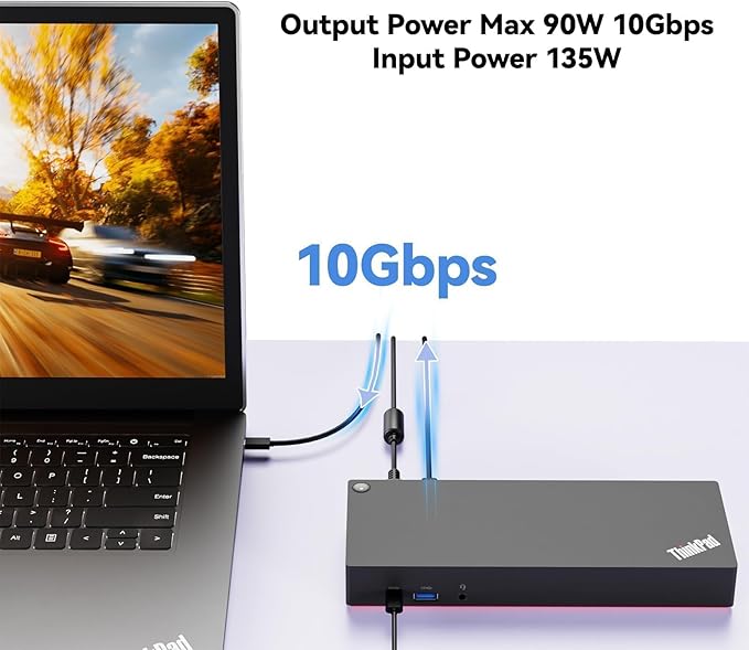 ThinkPad 40AF0135 Universal Hybrid USB-C with USB-A Adapter Docking Station for Lenovo Laptops Dual Monitor Comes with ITSPWR HDMI 4K Cable + 50 Cable Ties