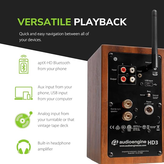 Audioengine A2-HD (HD3) Bluetooth PC and Computer Desktop Speakers with aptX HD - USB RCA Headphone