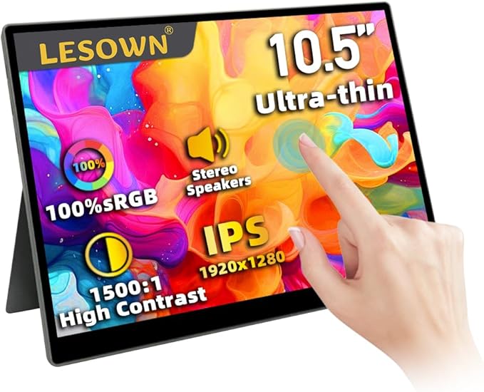 Portable Small Monitor 10.5 inch USB C 100% sRGB 1500:1 FHD 1920x1280 IPS Touch Ultra-Thin External Second Screen Display for Gaming Computer PC Phone Mac
