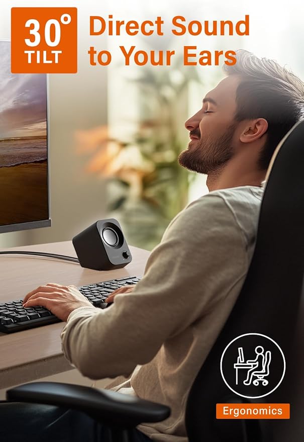 Speaker - 14W Stereo PC Speakers USB Powered Compact Size with 30° Tilt Design Volume Dial Control for Desktop Laptop Monitor Gaming Consoles Black