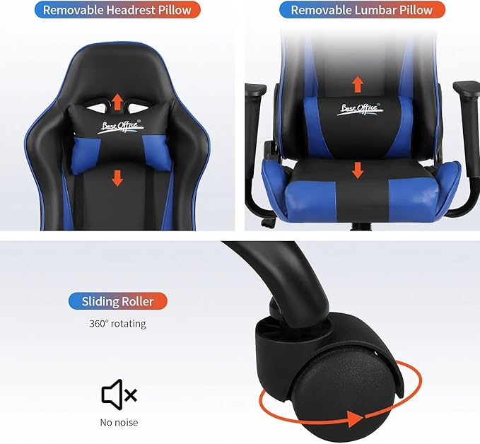 Ergonomic Gaming Chair Video Gamer Chair for Adults/TeensRacing Style Computer Chair with Lumbar Support Adjustable Rolling Desk Chair PU Leather Game Chair