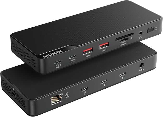 MOKiN Thunderbolt 4 Dock with 85W Charging Laptops Docking Station Dual Monitor for MacBook 3X TB4 Ports 40Gbp/s 2.5GbE EthernetUSB A 3.1Audio SD Compatible for Thunderbolt 3/4 Mac/PC