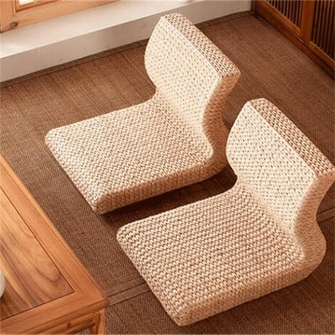 BTZHY Floor Chair Home Work Chair Handmade Straw Rattan Floor Legless Chair Tatami Backrest Chair for Balcony Bay Window Living Room Bedroom