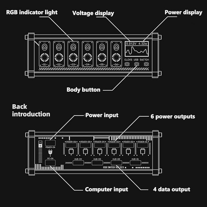 8 Ports USB C Splitter 8 Port USB Docking Station with 1.54-Inch IPS Color Screen 10 Levels Brightness Adjustment for Phones Tablets and Gadgets