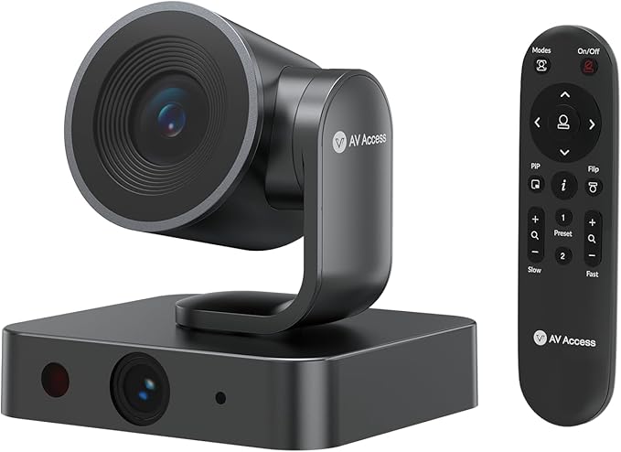AV Access 4K Conference Room Camera Dual Lens Cam(4K AI Tracking and 1080P Panoramic)15x Zoom(3X Optical) 120° FOV Auto Framing Individuals Gallery Works with MeetTeamsZoom