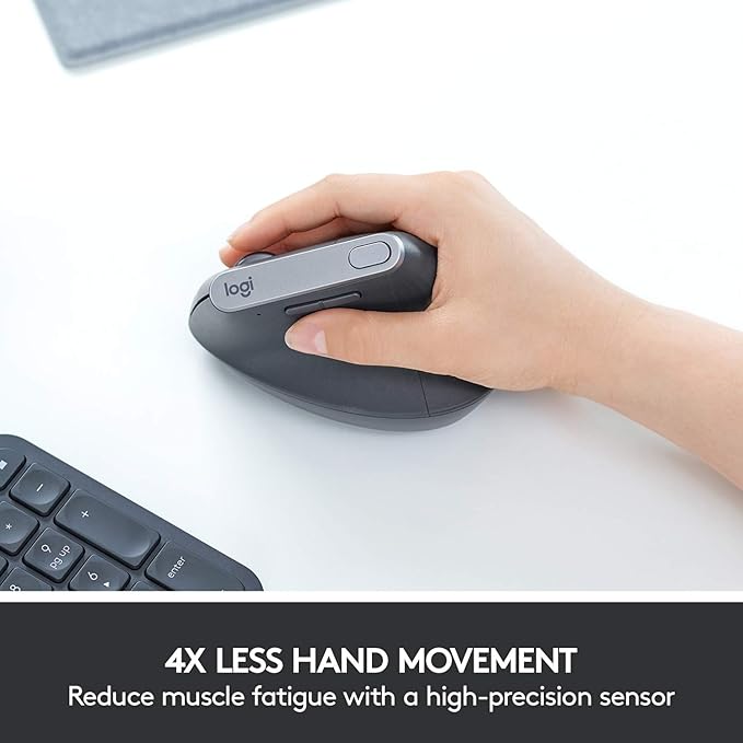 Logitech MX Vertical Wireless Mouse – Ergonomic Design Reduces Muscle Strain Move Content Between 3 Windows and Apple Computers Rechargeable Graphite