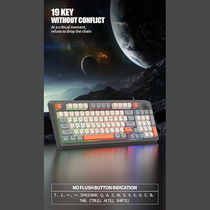 Keyboard K82 Gaming Keyboard with Three Color Backlit and Mechanical Feel 94 Keys for Gamers Computer PC Laptop Keyboars