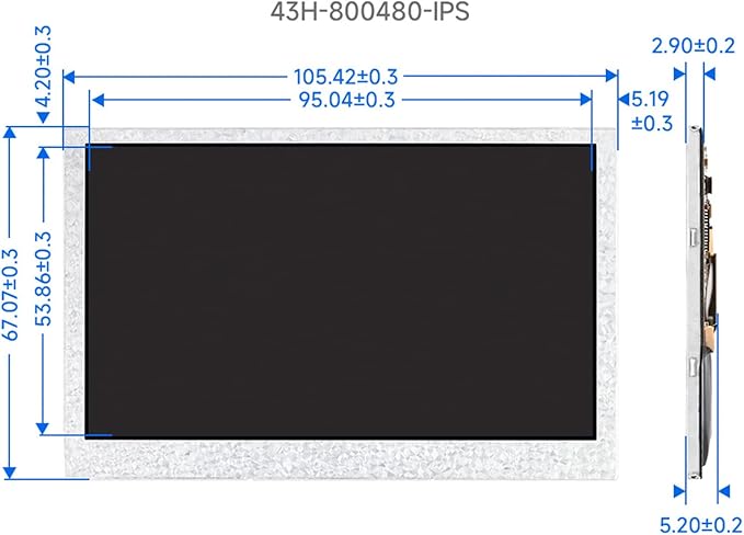waveshare 4.3inch DSI Display 800 x 480 IPS Screen Compatible with Raspberry Pi 4B/3B+/3A+/3B/2B/B+/A+ Compute Module3/3+/Compute Module 4 (No Touch)