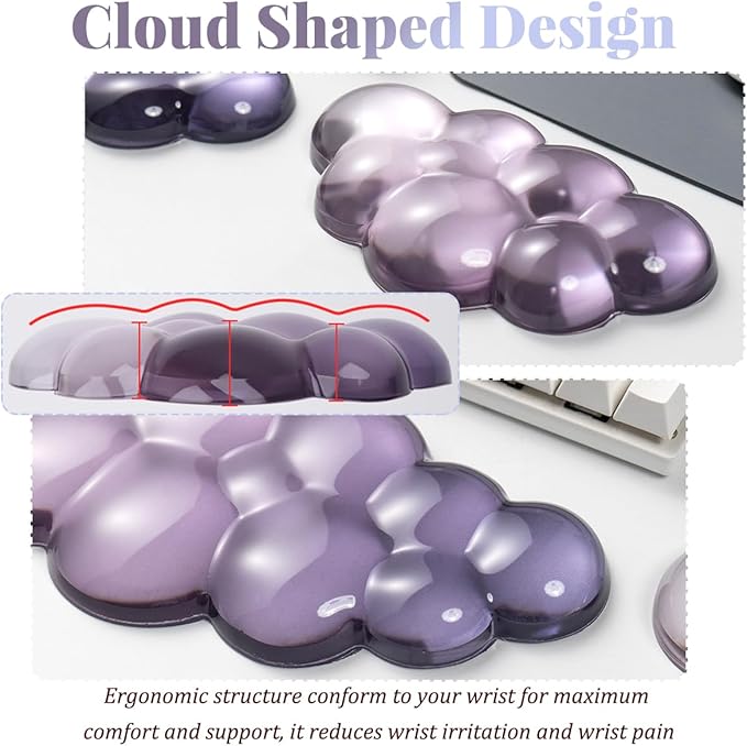 Gel Keyboard Wrist Rest Cloud Set Clear Ergonomic Wrist Support and Arm Support Keyboard Rest for Typing Pain Relief with Non-Slip Soft Washable Wrist Rest(Purple Grey)