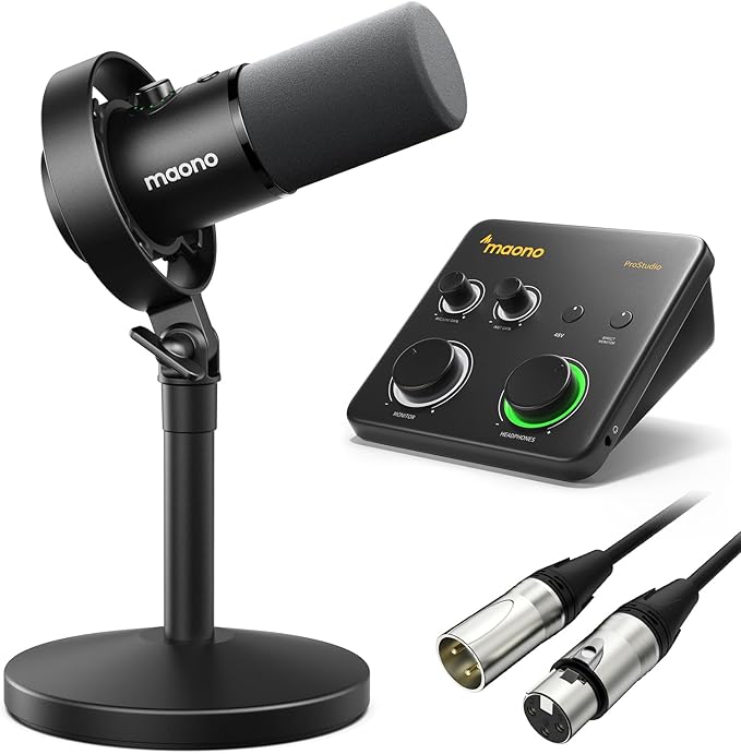 MAONO USB XLR Dynamic Microphone for Podcast: PC Computer Gaming Mic with 192kHz/24bit for Studio Recording Streaming Content Creation (PD300XT+PS22 Lite+XLR-180)