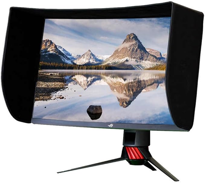 Leather Monitor HoodAdjustable Monitor Hood SunshadeAll-Sides Coverage Display Sun VisorSuitable for 19-32 Inch Universal Hood of All Brands(27S (Curved Screen))