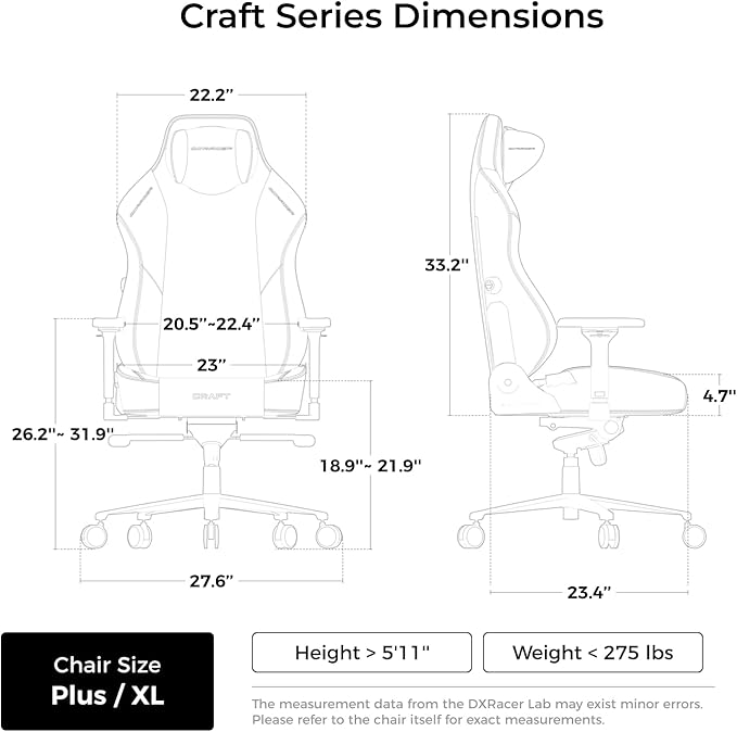 DXRacer Craft XL Video Gaming Chair for Adults Ergonomic Office Reclining Computer Chair with Magnetic Head Pillow and Lumbar Support Racing Style Height Adjustable (Woven Fabric Gray)