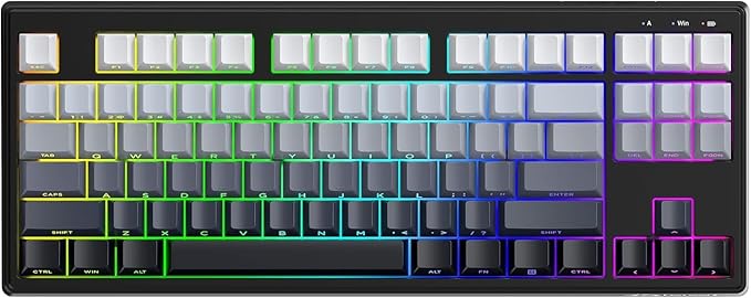 M87V2 Wireless KeyboardLow Profile Quiet Typing Membrane Gaming Keyboard with 80% TKL Layout Side Printed KeysRGB BacklitUSB C Rechargeable87 Keys PBT Keycap for Windows PCMacLinux-Moonlit Night