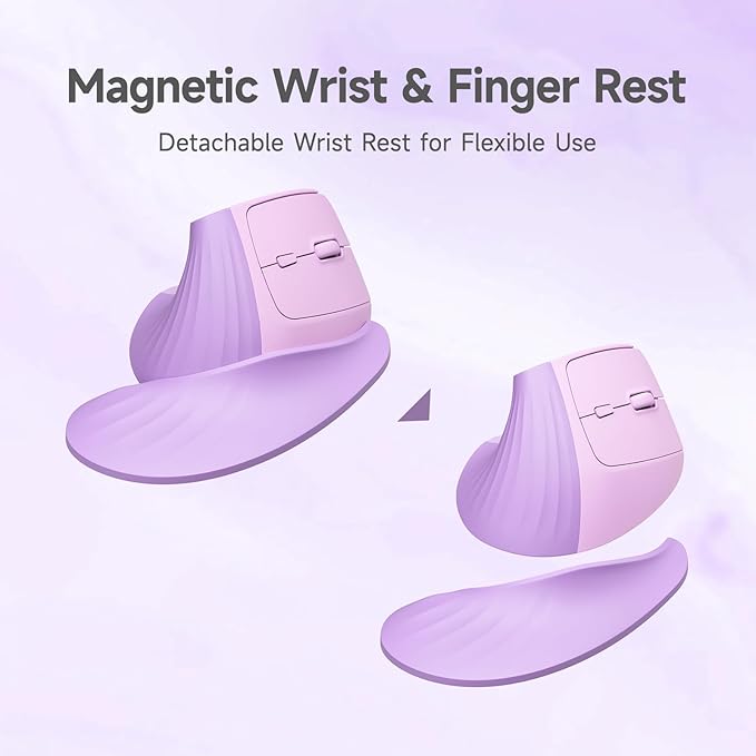 SANWA Wireless Ergonomic Mouse for Large Hands Silent Click Vertical Mice with Removable Wrist Rest 1000-4000 DPI 3-Device (2.4G + 2 Bluetooth 5.4) Compatible with Mac Windows Laptop PC Purple