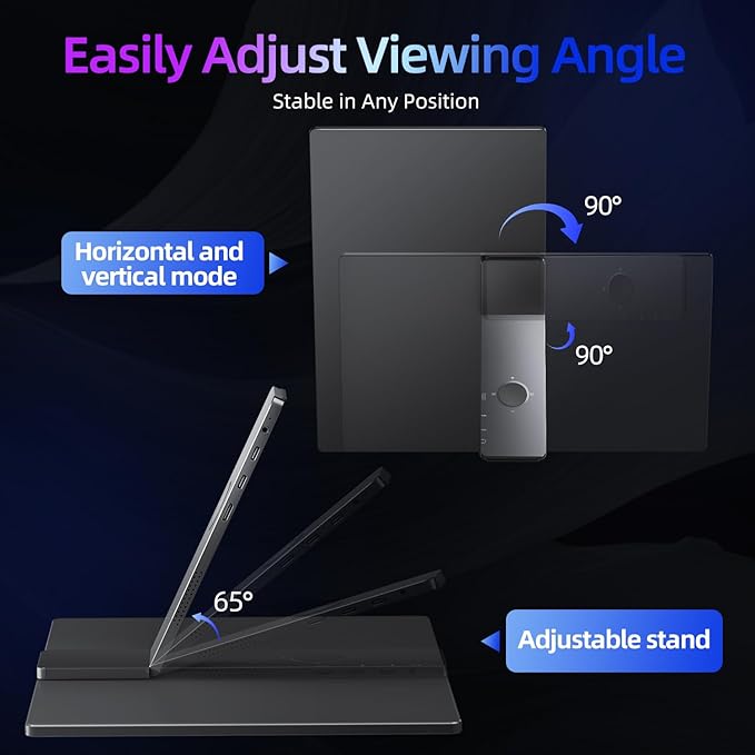 KYY Portable Monitor for Laptop15.6'' Computer Screen Extender 1080P USB-C HDMI Laptop Display Built-in Stand &amp Dual Speakers External HDR Display Travel Monitor for PC MAC Phone Xbox PS4/5 Swi