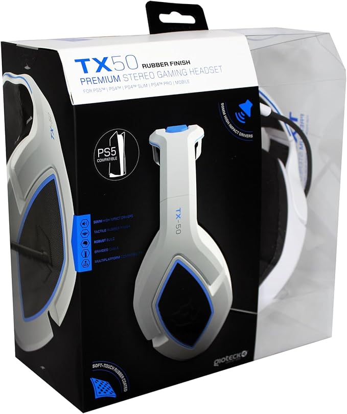 Gioteck TX50 Earphones with Microphone 3.5mm Jack for PS5 Xbox Series X and PC (White and Black)