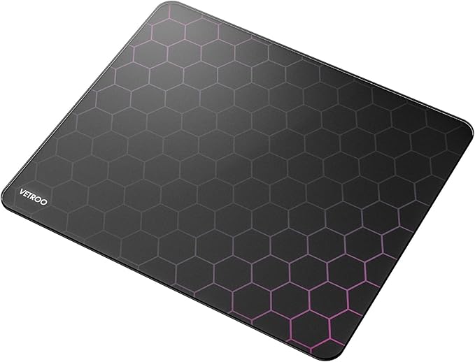 Vetroo GMP300 Tempered Glass Gaming Mouse Pad Micro-Etched 3mm Tempered Glass with Silicone Anti-Slip Base Multi-Layer Curing Smooth Operation for Esport &amp Work (Black)