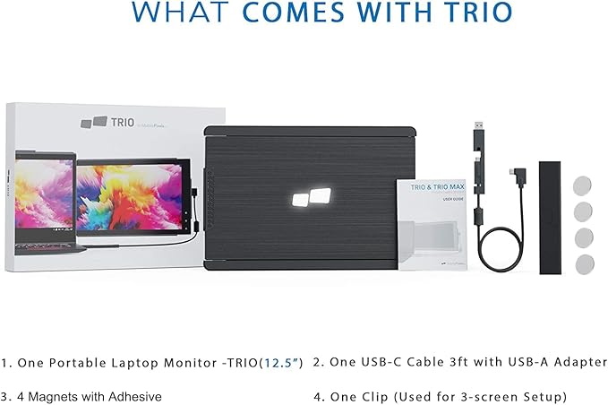 Trio Mobile Pixels Trio Portable Monitor for Laptops 12.5'' Full HD IPS Screens USB C/USB A Dual or Triple DisplaysWindows/OS/Android/Nintendo Switch (One Monitor Only) (Renewed)