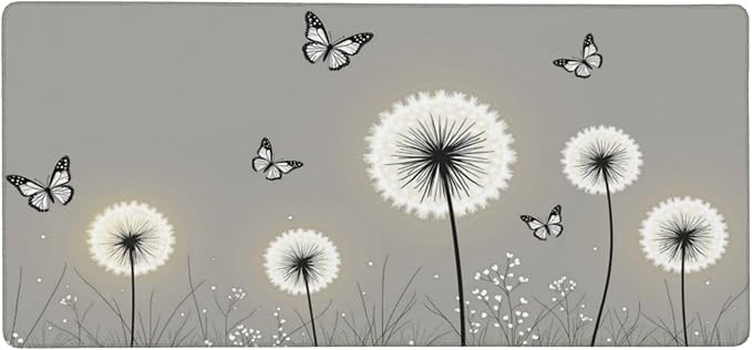Butterfly Dandelion Floral Mouse PadDesk MatLarge Waterproof Non-Slip Rubber Mousepad with Stitched Edges Office Home Computer Desk Accessories35.4X15.7
