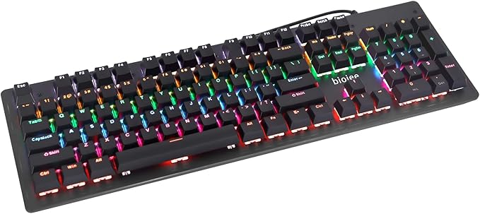 Denash 104 Keys Mechanical Gaming Keyboard with Rainbow Backlit FN Shortcuts K104 Keyboard Color Switch. USB Wired Keyboard for and (Blue Switch)
