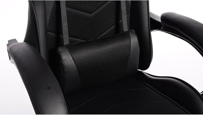 Gaming Desk Chair for Adults Ergonomic Gaming Chair with Footrest &amp Headrest and Lumbar Support Leather Material Height Adjustable Computer Video Game Chairs (Black Upgrade)