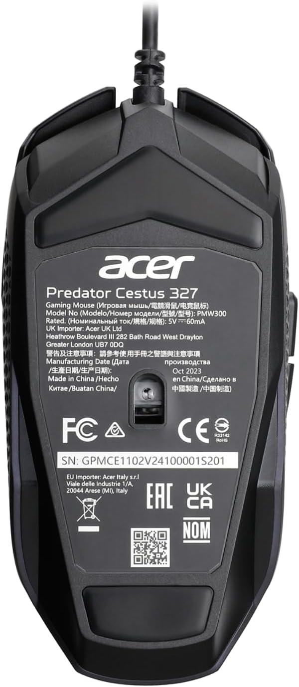 acer Predator Cestus 327 Gaming Mouse with 8000 DPI Sensor 20 Million Click Lifespan 6 Programmable Buttons USB Wired Ergonomic