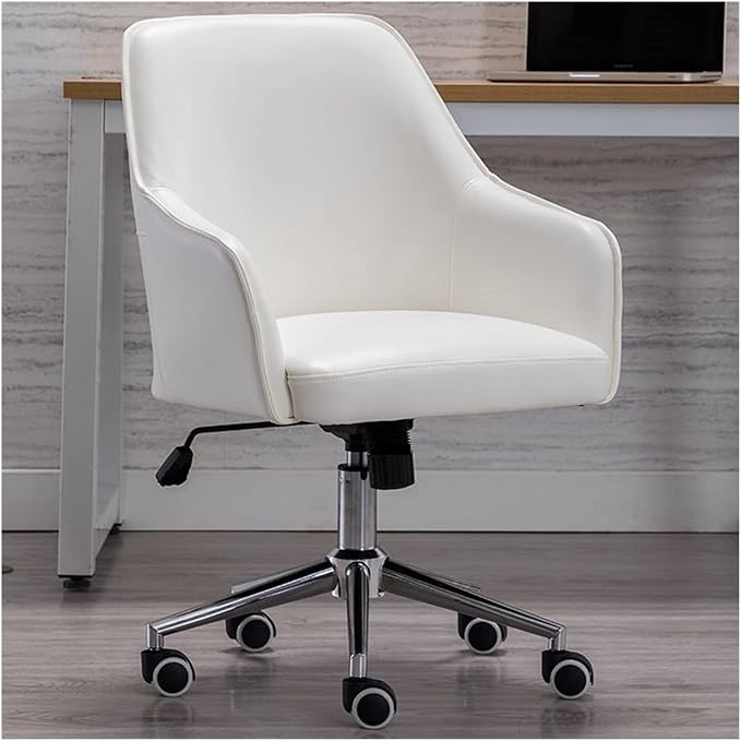 Adjustable Office Computer Chair with Armrest Leather Office Chair for Furniture Home Bedroom Study Computer Swivel Gaming(White)
