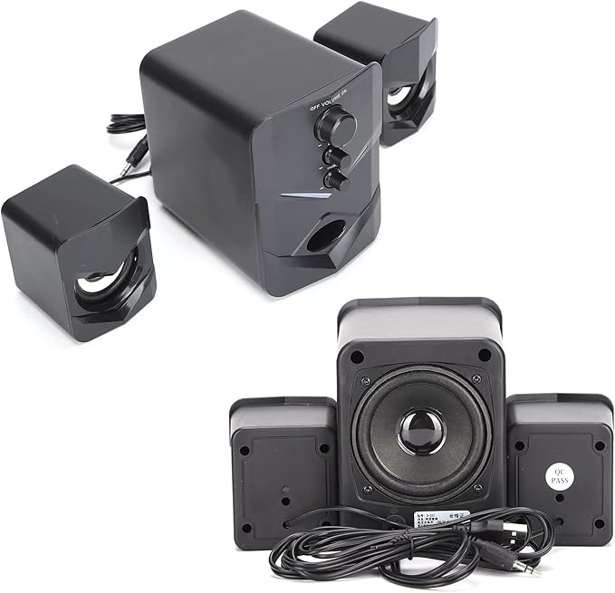 SUNGOOYUE Desktop Computer Speaker System 3W Stereo Sound with Bass ABS Material 2.1 Channel DC Powered Mini Speakers with Volume Control Knob 1.5m Audio Cable