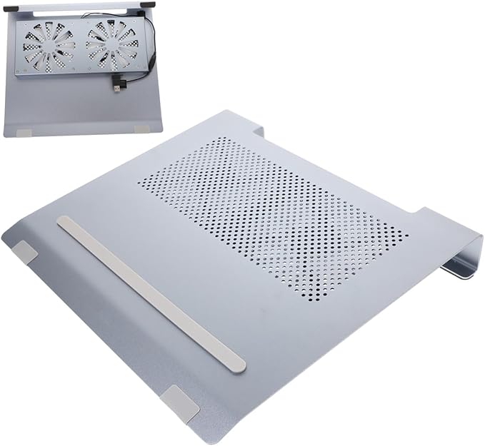 COHEALI Laptop Cooling Pad with Dual Quiet Fans Aluminum Ventilated Stand for Laptops Up to Ergonomic Height for Posture Support USB Powered Cooler with RGB Light Effects