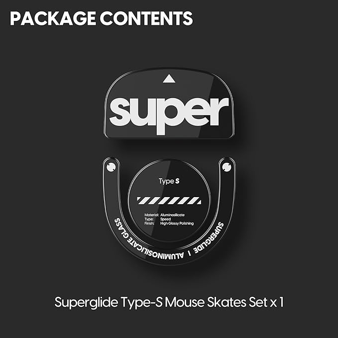 Superglide Glass Mouse Skates - Super Smooth Glide Polished Round Edge Super Fast Gaming Mouse Feet with Durable Sole for Logitech G Pro X Superlight2 (Type-S Black)