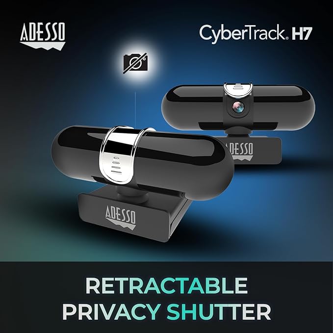 Adesso CyberTrack H7 2K Webcam with Microphone Autofocus Software Control &amp Privacy Cover USB QHD Computer Web Camera Plug and Play for Zoom/Skype/Teams Conferencing and Video Calling