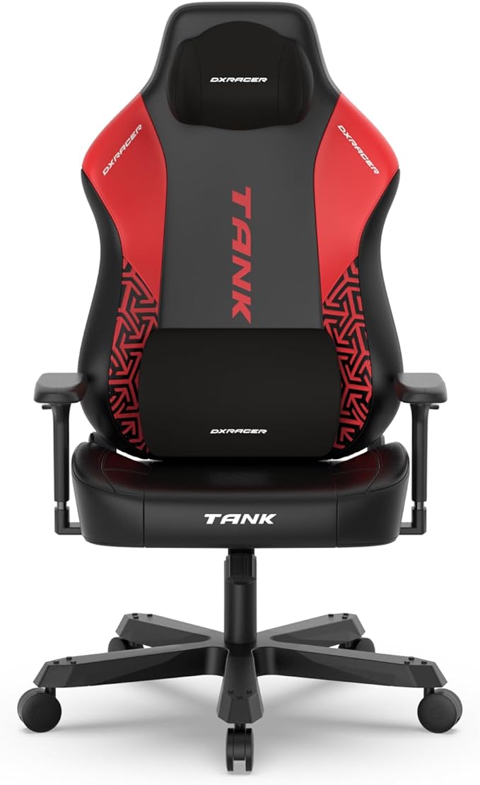 DXRacer Tank XXL Ergonomic Video Gaming Chair for Adults Office Reclining Computer Chair with Magnetic Head Pillow and Lumbar Support Racing Style Height Adjustable (EPU Leatherette Black Red)