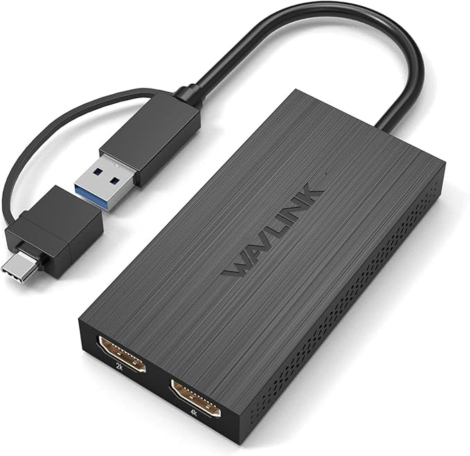 WAVLINK HDMI Splitter Extended Display for Dual Monitor USB A or USB-C to Dual HDMI Adapter Multi-Monitor Display 3 Separate Screens for Windows and macOS4K30Hz1080p@60Hz