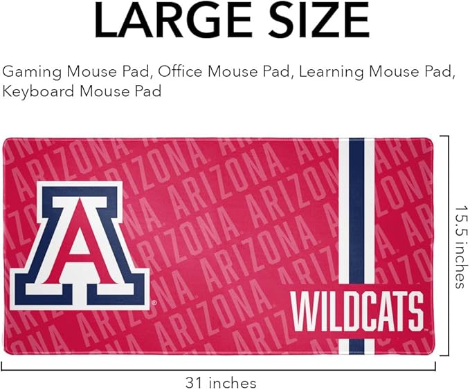 University of Arizona Wildcats Mascot Large Gaming Mouse Pad Desk Mat with Stitched Edges Non-Slip Base for Gamer Home and Office 31.5 x 15.7