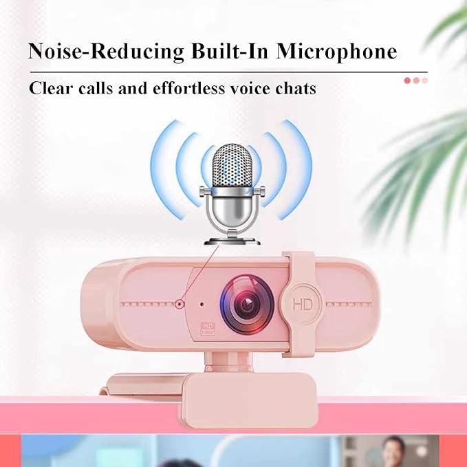 GIZNXBA Webcam for PC Dual Noise-Cancelling Mics Auto Light Correction USB Webcam with Microphone for Streaming Privacy Cover Wide-Angle Lens for High-End Business Meetings(2K)