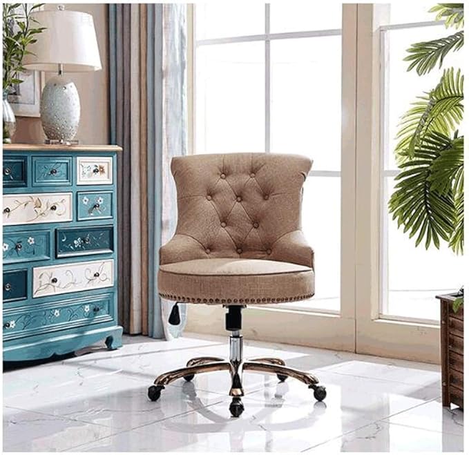 YYDS Chair Linen Gaming Chair Rotatable Lift Computer Chair with Fixed Armrest for Bedroom and Living Room Ergonomic Office Chair Ergonomically (Color : Off-White)