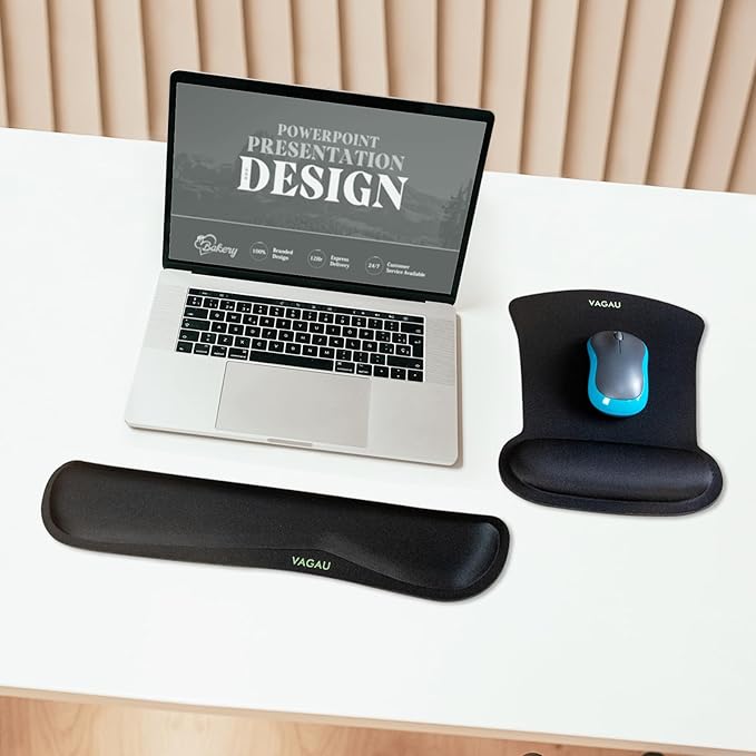 VAGAU Premium Keyboard Wrist Rest and Mouse Pad Wrist Support Ergonomic Memory Foam Set for Office Laptop Mac Computer and Gaming Comfortable Typing &ampWrist Pain Relief (2 Pack)