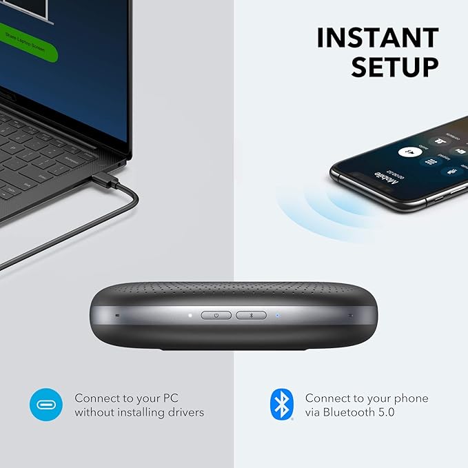 Anker PowerConf Zoom Certified Conference Speaker PowerConf C200 2K Webcam 360°Enhanced Voice Pickup 24H Call Time AI-Noise Canceling Microphones Adjustable Field of View Low-Light Correction