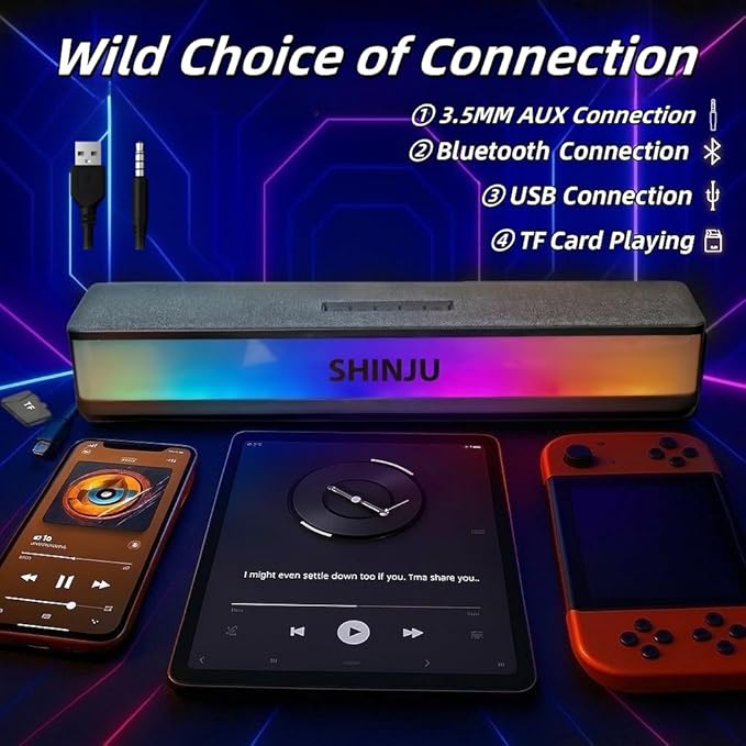 ShinJu RGB Computer Speakers for Desktop PC Gaming Accessories 5.3 Bluetooth Sound Bar for Monitor Speakers Aux Plug in 3.5mm / USB/TF Card Gaming Speakers for PC Bocinas para PC Gamer