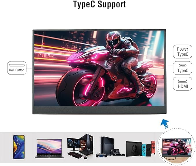15.6 inch 4K Portable Monitor HDR 16:9 Low Blue Light for Xbox/ PS5/ 4/ Switch/Mobile Phone/Computer/Laptop Expansion